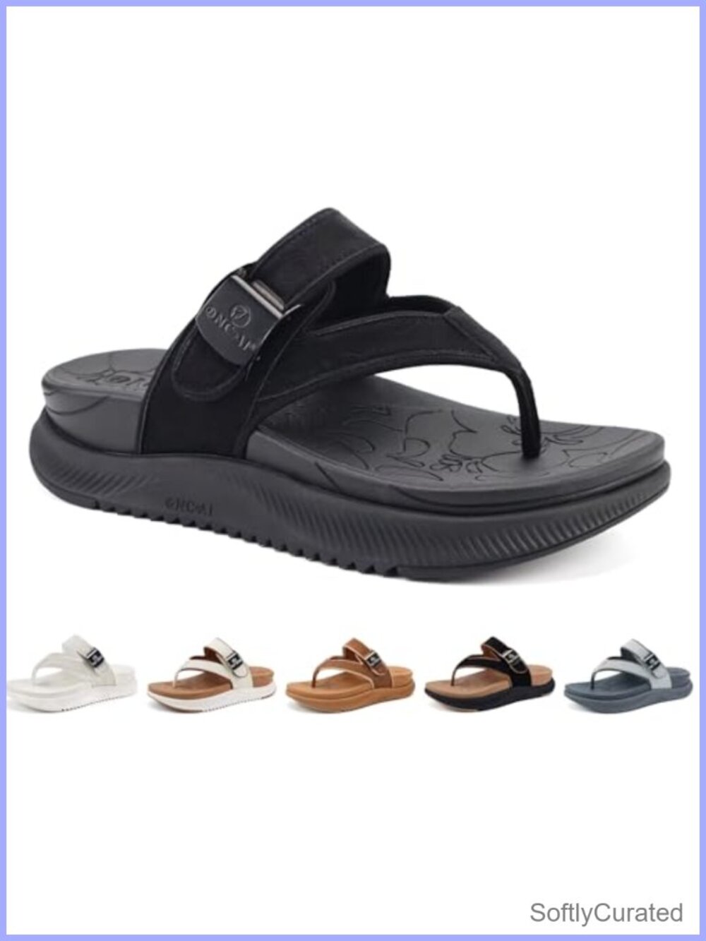ONCAI Women's Platform Flip Flops Arch Support Faux Leather Rubber Soles